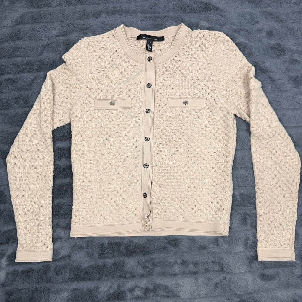 White House Black Market Textured Honeycomb Knit Cardigan Beige XS 13360